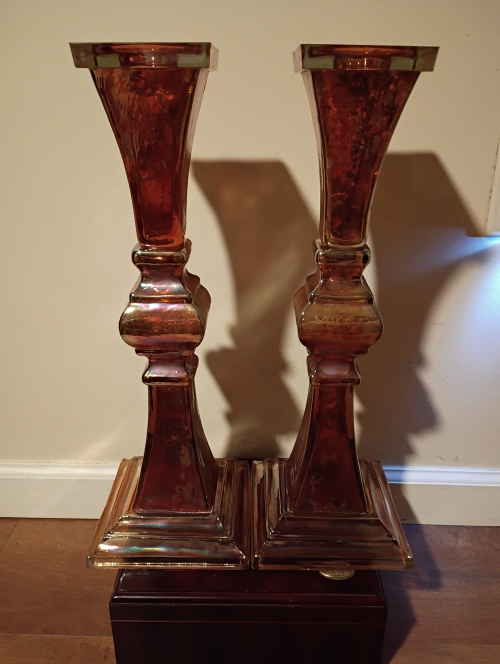 Vintage 18"  Carnival Glass Candlestick Holder. 1 For $100 or 2 For $175.